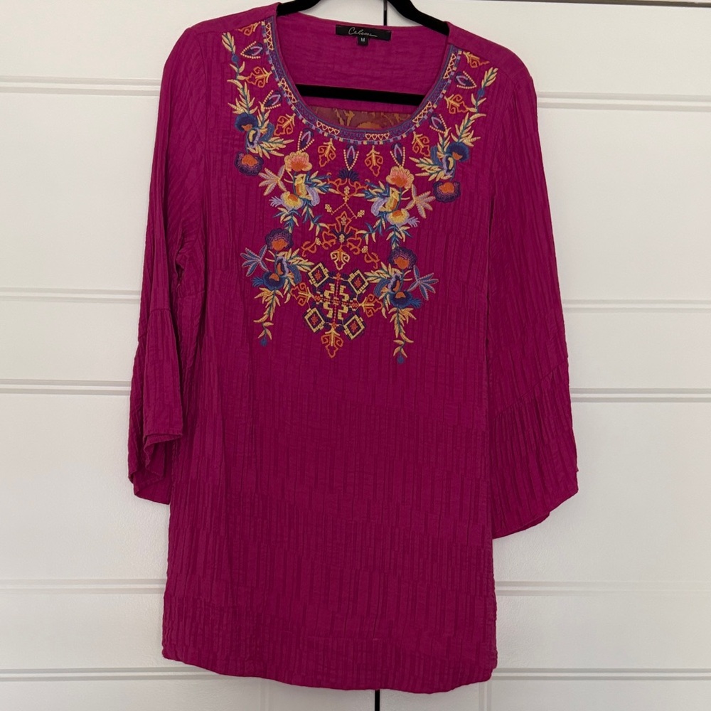 Embroidered Magenta Tunic Top